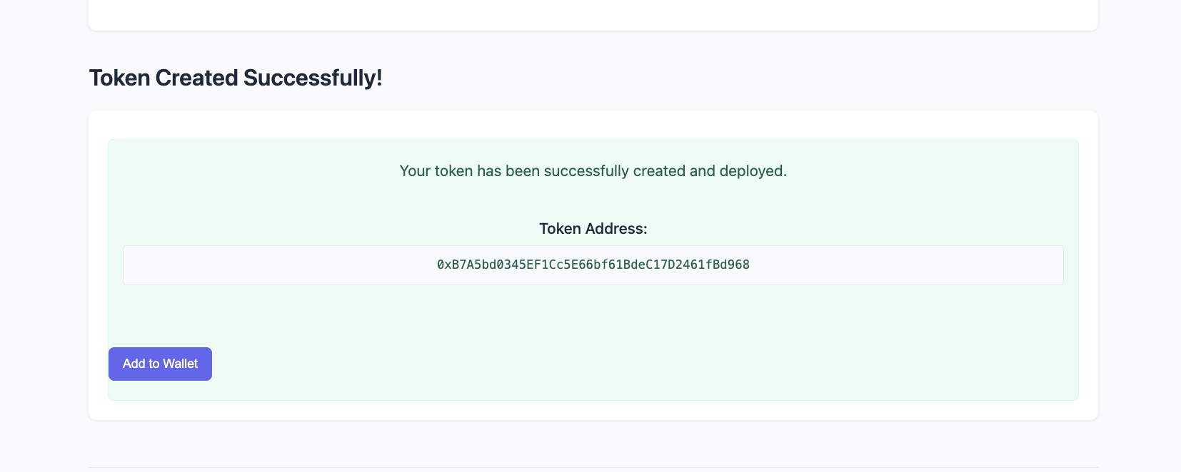 Token created successfully