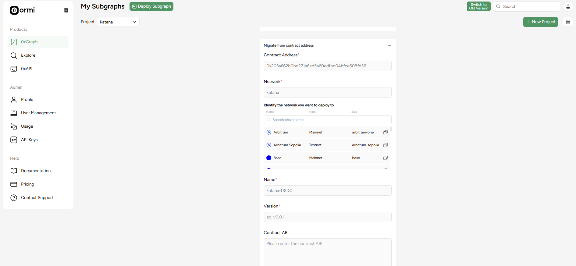 Fill in the smart contract address
